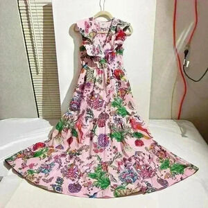 Banjanan Womens Orion Dress Psychedelia Bonbon Maxi Smocked Floral Size Small